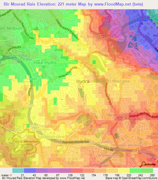 Bir Mourad Rais,Algeria Elevation Map