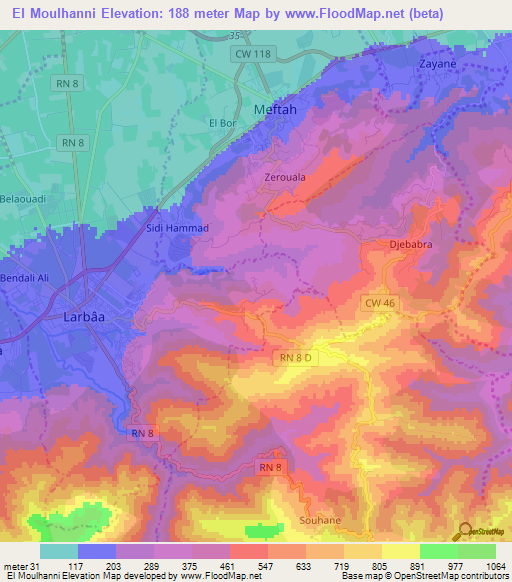 El Moulhanni,Algeria Elevation Map