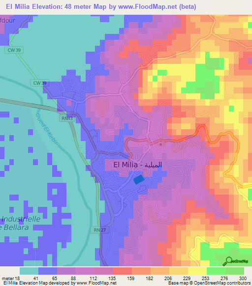 El Milia,Algeria Elevation Map