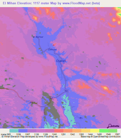 El Mihan,Algeria Elevation Map