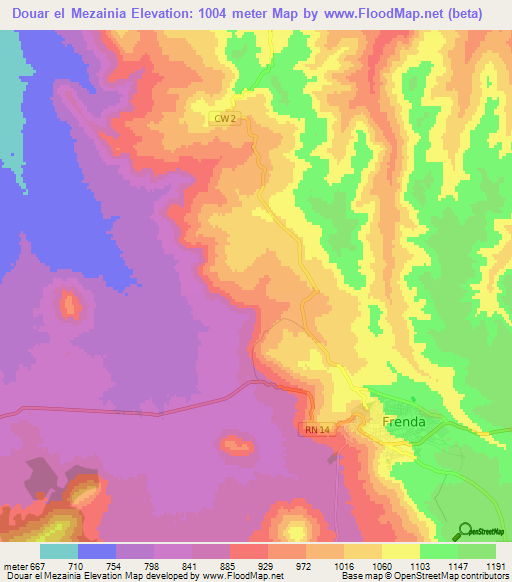 Douar el Mezainia,Algeria Elevation Map