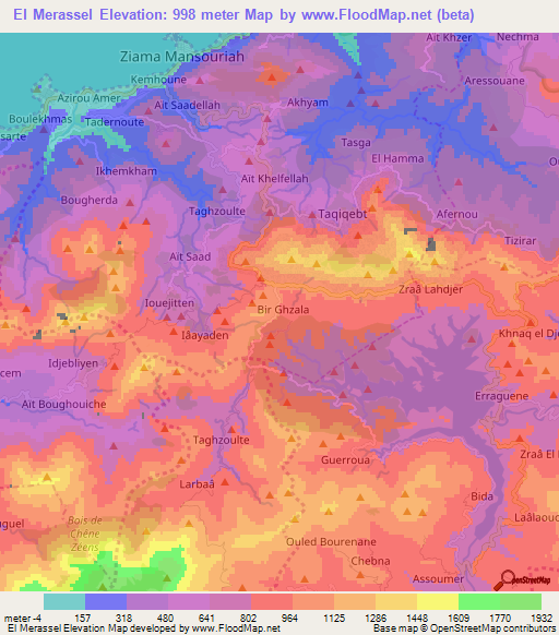 El Merassel,Algeria Elevation Map