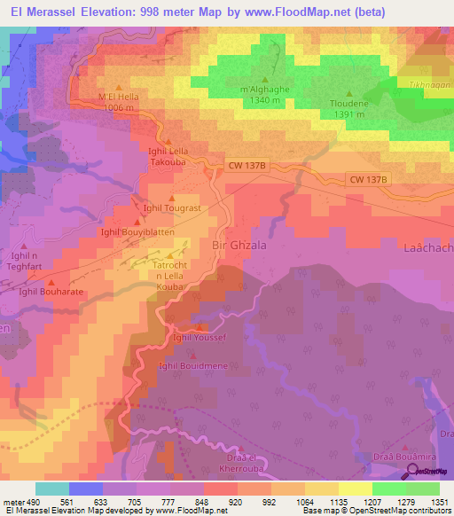 El Merassel,Algeria Elevation Map