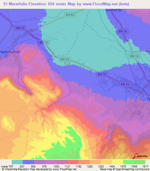 El Merarhdia,Algeria Elevation Map