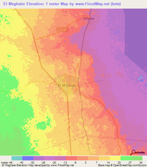 El Meghaier,Algeria Elevation Map