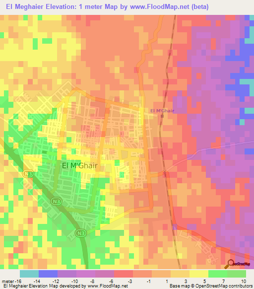 El Meghaier,Algeria Elevation Map