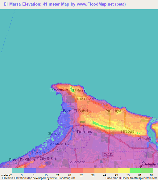 El Marsa,Algeria Elevation Map