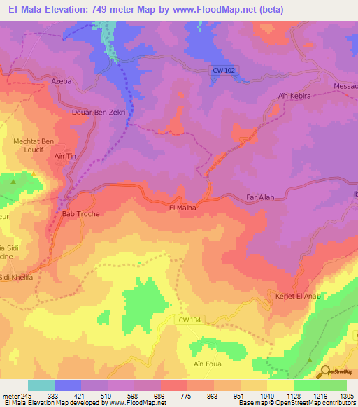 El Mala,Algeria Elevation Map