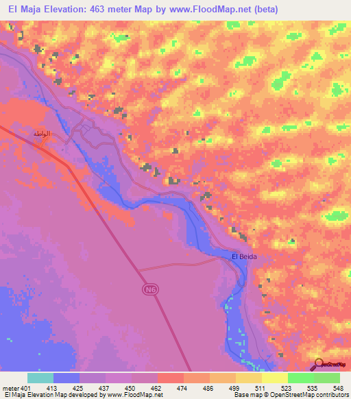 El Maja,Algeria Elevation Map