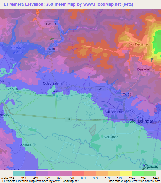 El Mahera,Algeria Elevation Map