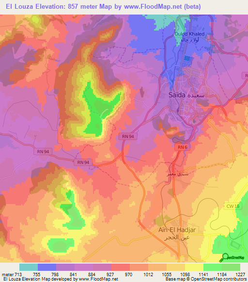 El Louza,Algeria Elevation Map