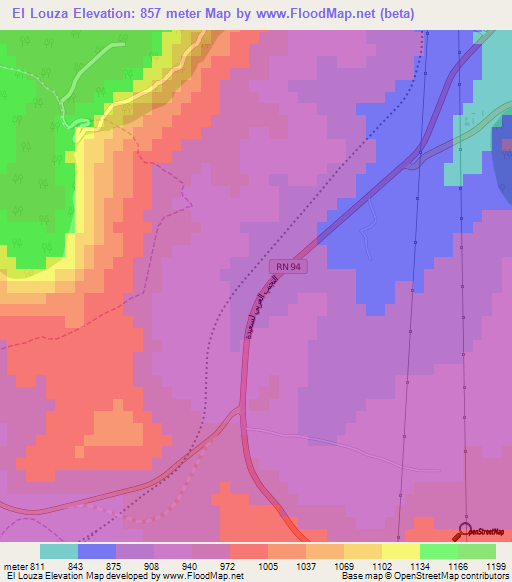 El Louza,Algeria Elevation Map