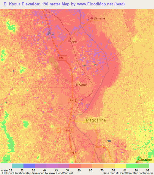 El Ksour,Algeria Elevation Map