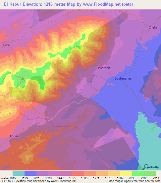 El Ksour,Algeria Elevation Map