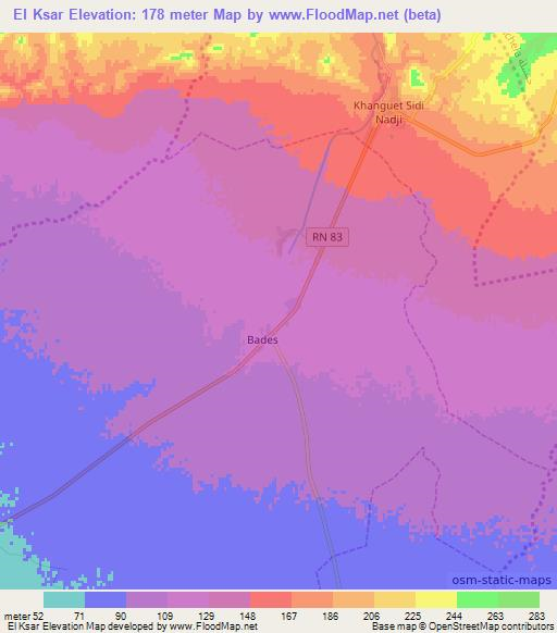 El Ksar,Algeria Elevation Map