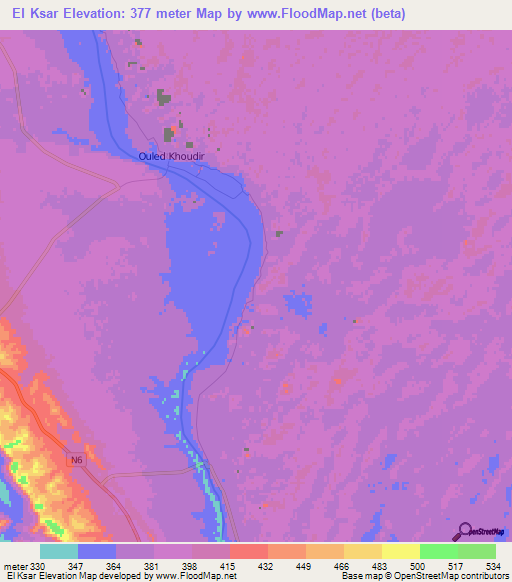 El Ksar,Algeria Elevation Map