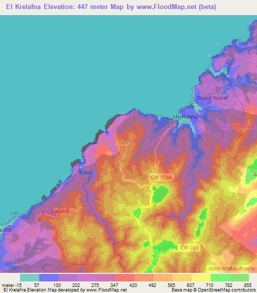 El Krelafna,Algeria Elevation Map