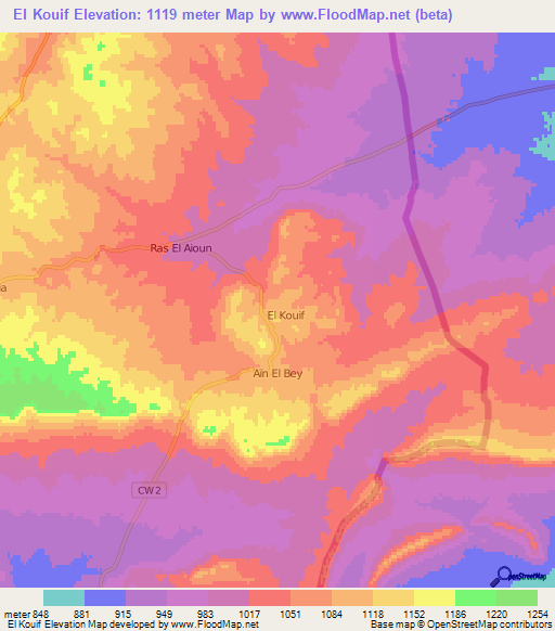El Kouif,Algeria Elevation Map