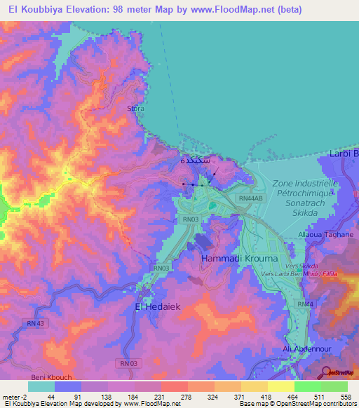 El Koubbiya,Algeria Elevation Map