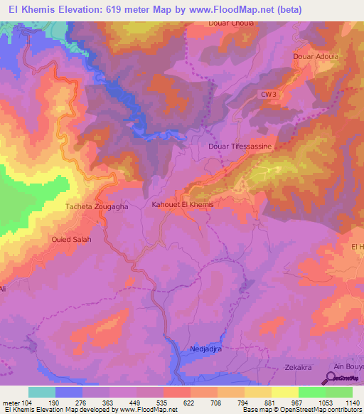 El Khemis,Algeria Elevation Map