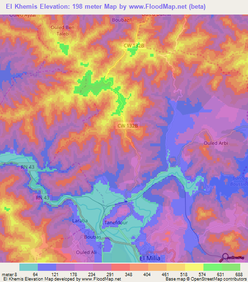 El Khemis,Algeria Elevation Map