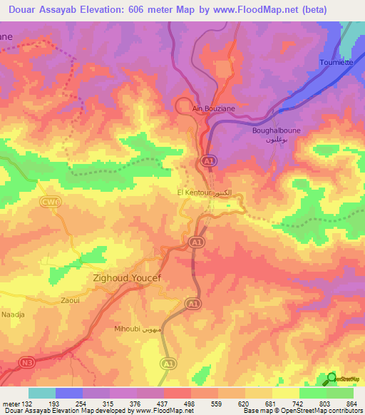 Douar Assayab,Algeria Elevation Map