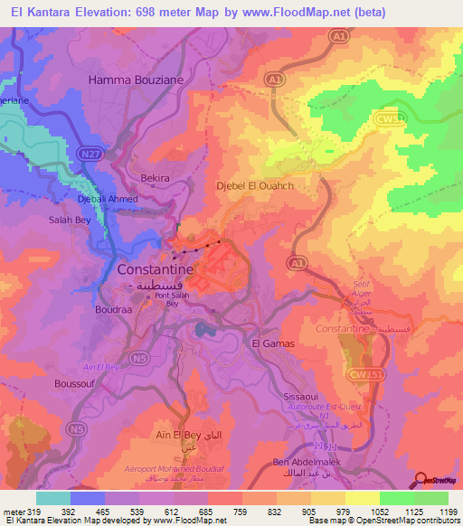 El Kantara,Algeria Elevation Map