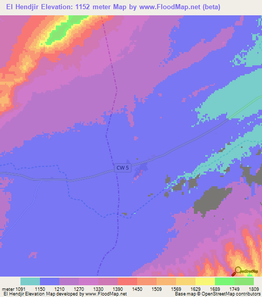 El Hendjir,Algeria Elevation Map