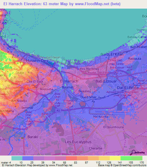 El Harrach,Algeria Elevation Map