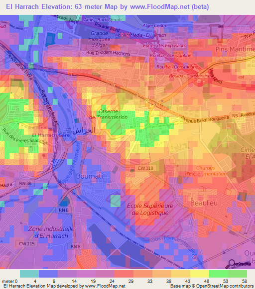 El Harrach,Algeria Elevation Map