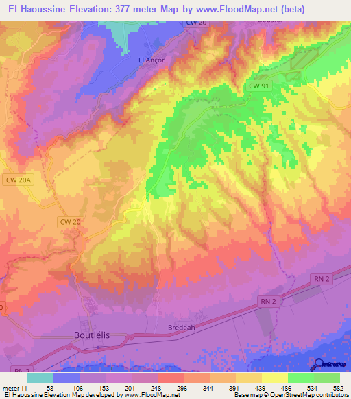 El Haoussine,Algeria Elevation Map