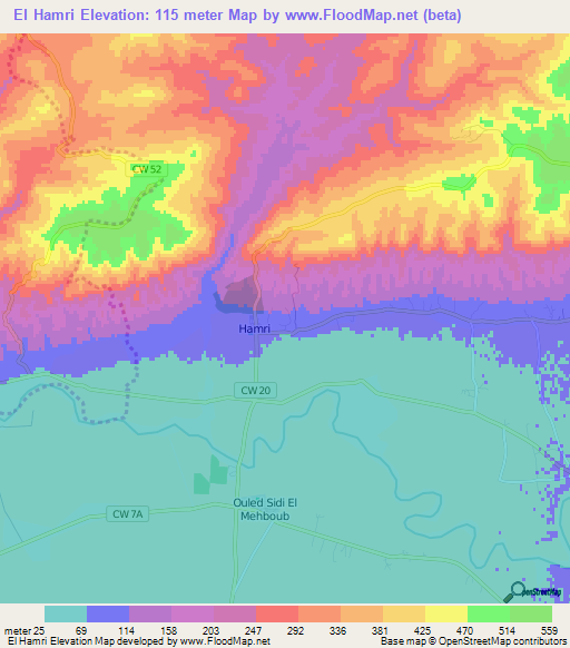 El Hamri,Algeria Elevation Map