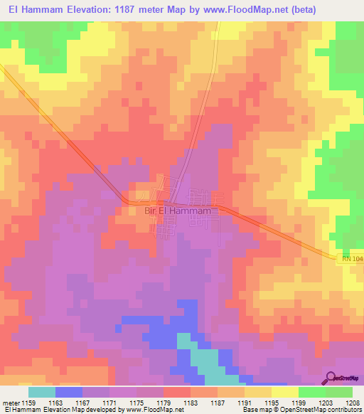 El Hammam,Algeria Elevation Map