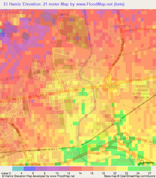 El Hamiz,Algeria Elevation Map