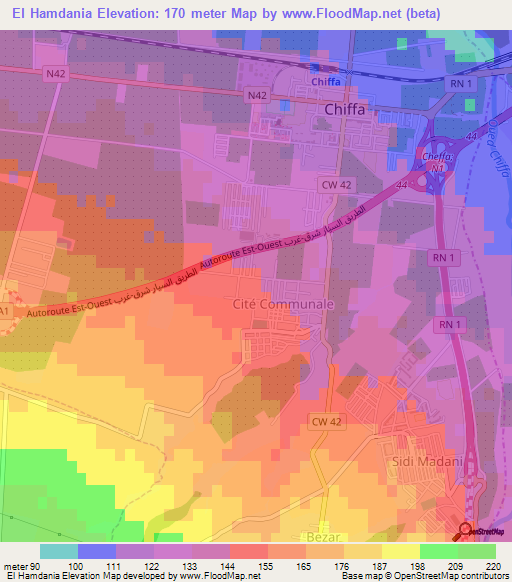 El Hamdania,Algeria Elevation Map