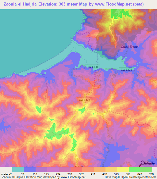 Zaouia el Hadjria,Algeria Elevation Map