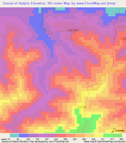 Zaouia el Hadjria,Algeria Elevation Map