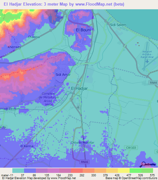 El Hadjar,Algeria Elevation Map
