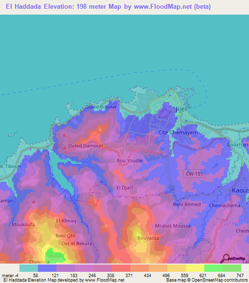 El Haddada,Algeria Elevation Map