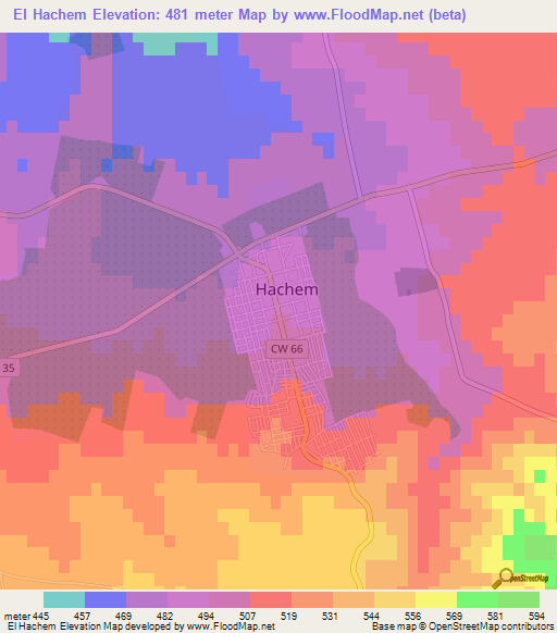 El Hachem,Algeria Elevation Map