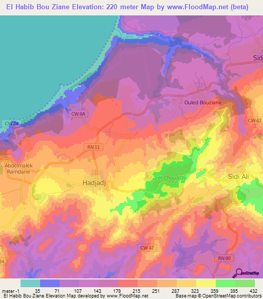 El Habib Bou Ziane,Algeria Elevation Map