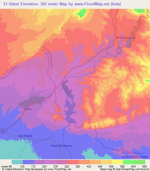 El Habel,Algeria Elevation Map