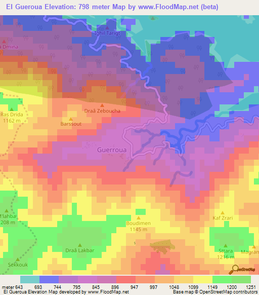 El Gueroua,Algeria Elevation Map