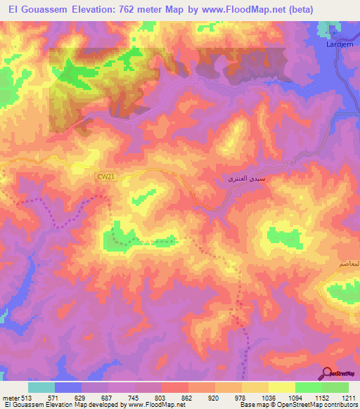 El Gouassem,Algeria Elevation Map