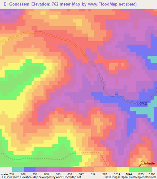 El Gouassem,Algeria Elevation Map
