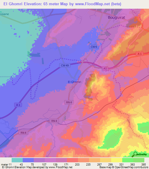 El Ghomri,Algeria Elevation Map
