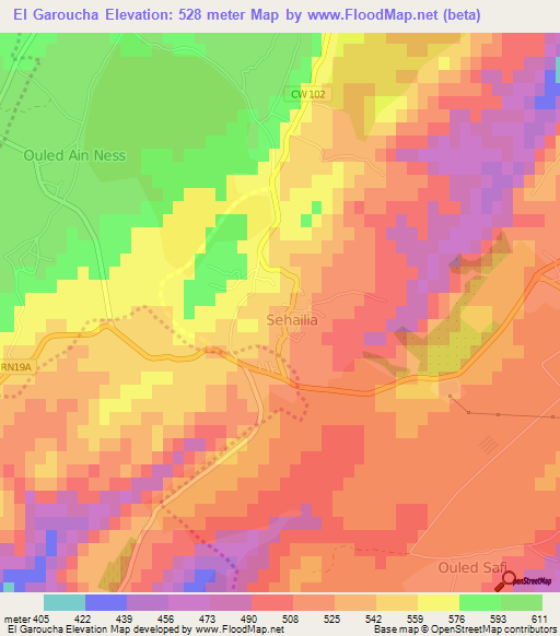 El Garoucha,Algeria Elevation Map