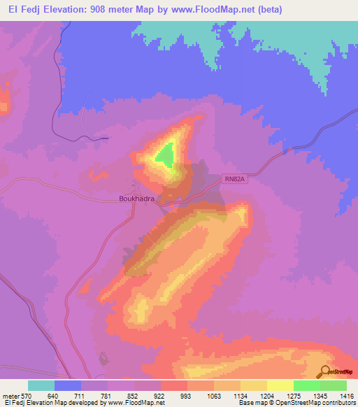 El Fedj,Algeria Elevation Map