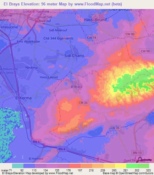 El Braya,Algeria Elevation Map