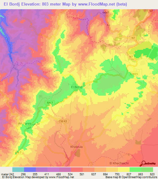 El Bordj,Algeria Elevation Map